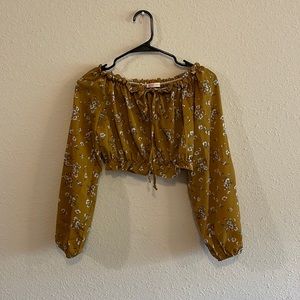 Yellow floral long sleeve crop top